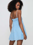 back view of model wearing Princess Polly Palatial Mini Dress Light Blue Square Neck 