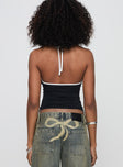 back view of model wearing Princess Polly Kienna Top Black Sleeveless V-Neck 