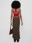 back view of model wearing Princess Polly Hayze Maxi Skirt Brown Check Maxi 