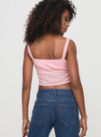 back view of model wearing Princess Polly Langston Top Pink Sleeveless Scoop Neck 