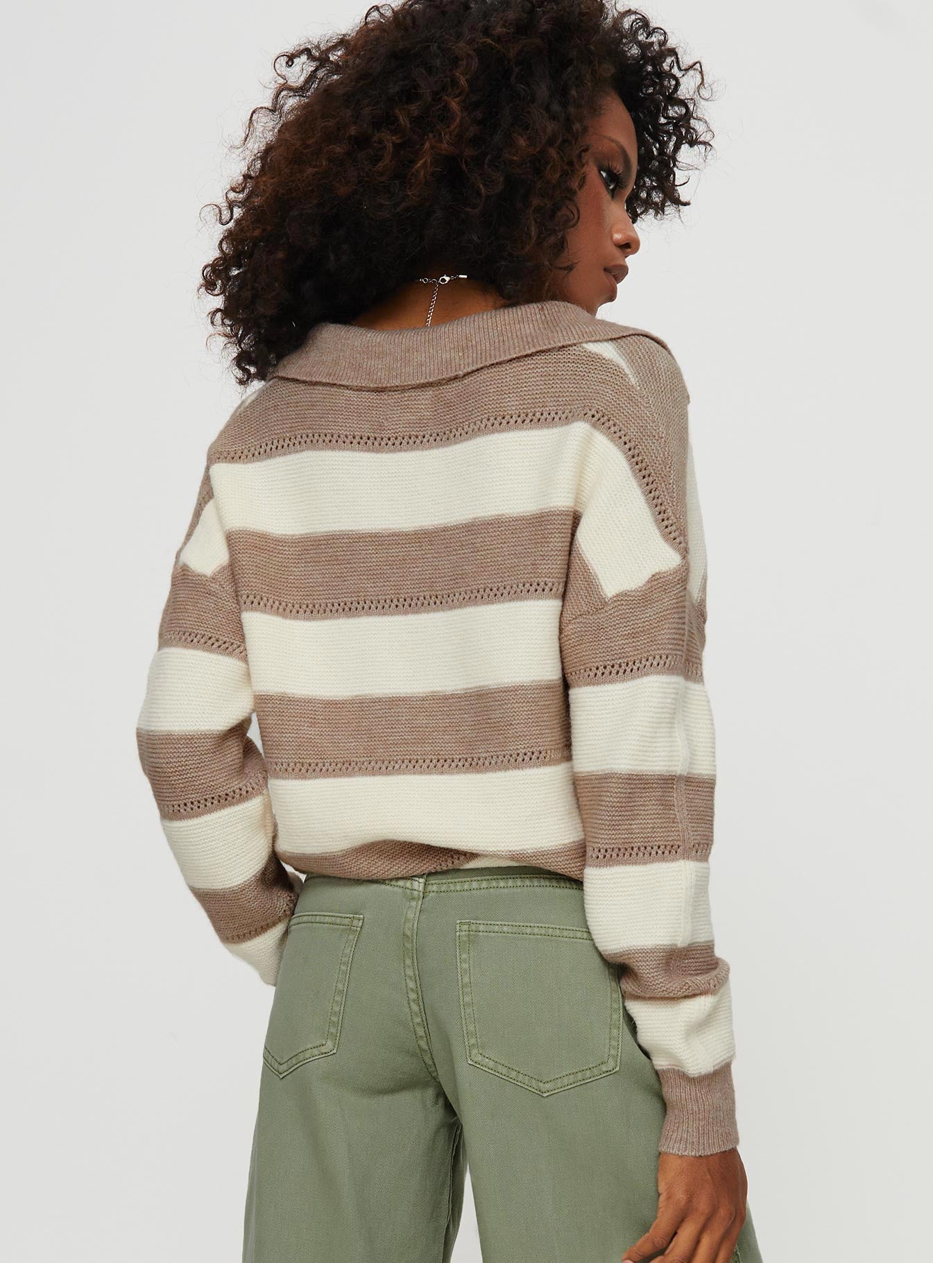 Atkinson Stripe Sweater Cream / Brown Princess Polly  regular 