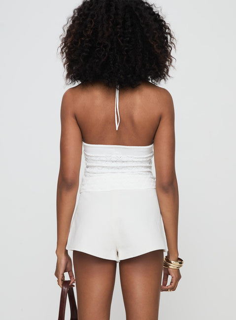 back view of model wearing Princess Polly Grigio Cord Shorts Ivory High Waisted Shorts 