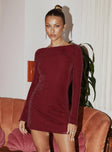 Leshner Long Sleeve Mini Dress Burgundy