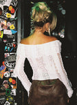 back view of model wearing Princess Polly Lisbeth Off The Shoulder Top White Full Sleeves straight 