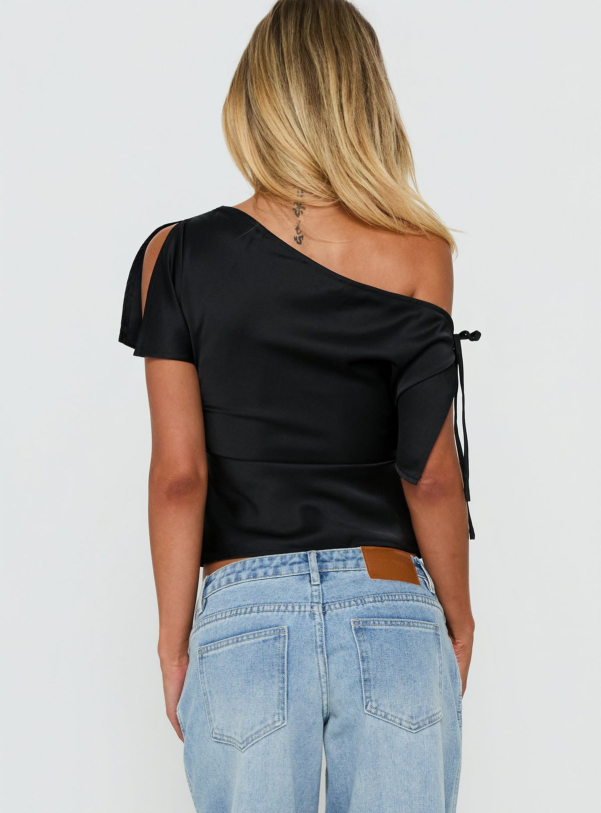 Faisa Off Shoulder Satin Top Black