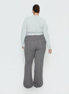 back view of model wearing Princess Polly Baleigh Cable Knit Foldover Pants Grey Curve High Rise Pants 