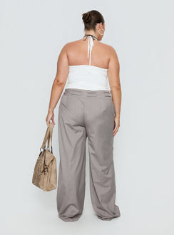 back view of model wearing Princess Polly Just Have Fun Wide Leg Pant Grey Curve Mid Rise Pants 