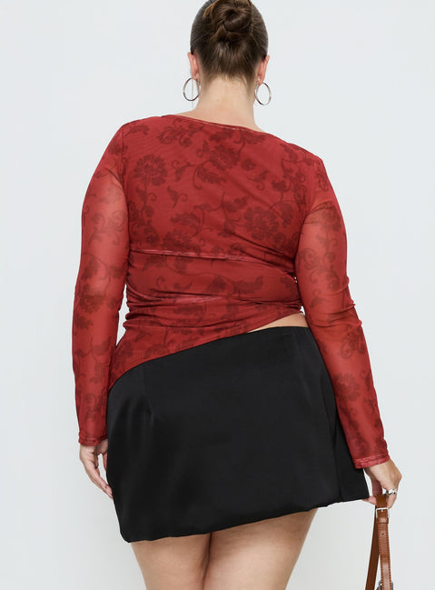 back view of model wearing Princess Polly Nadya Satin Tailored Mini Skirt Black Curve 