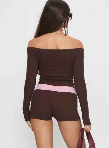 Baseline Rib Micro Shorts Brown / Pink