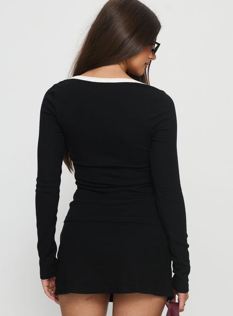 Baseline V Neck Long Sleeve Top Black / White