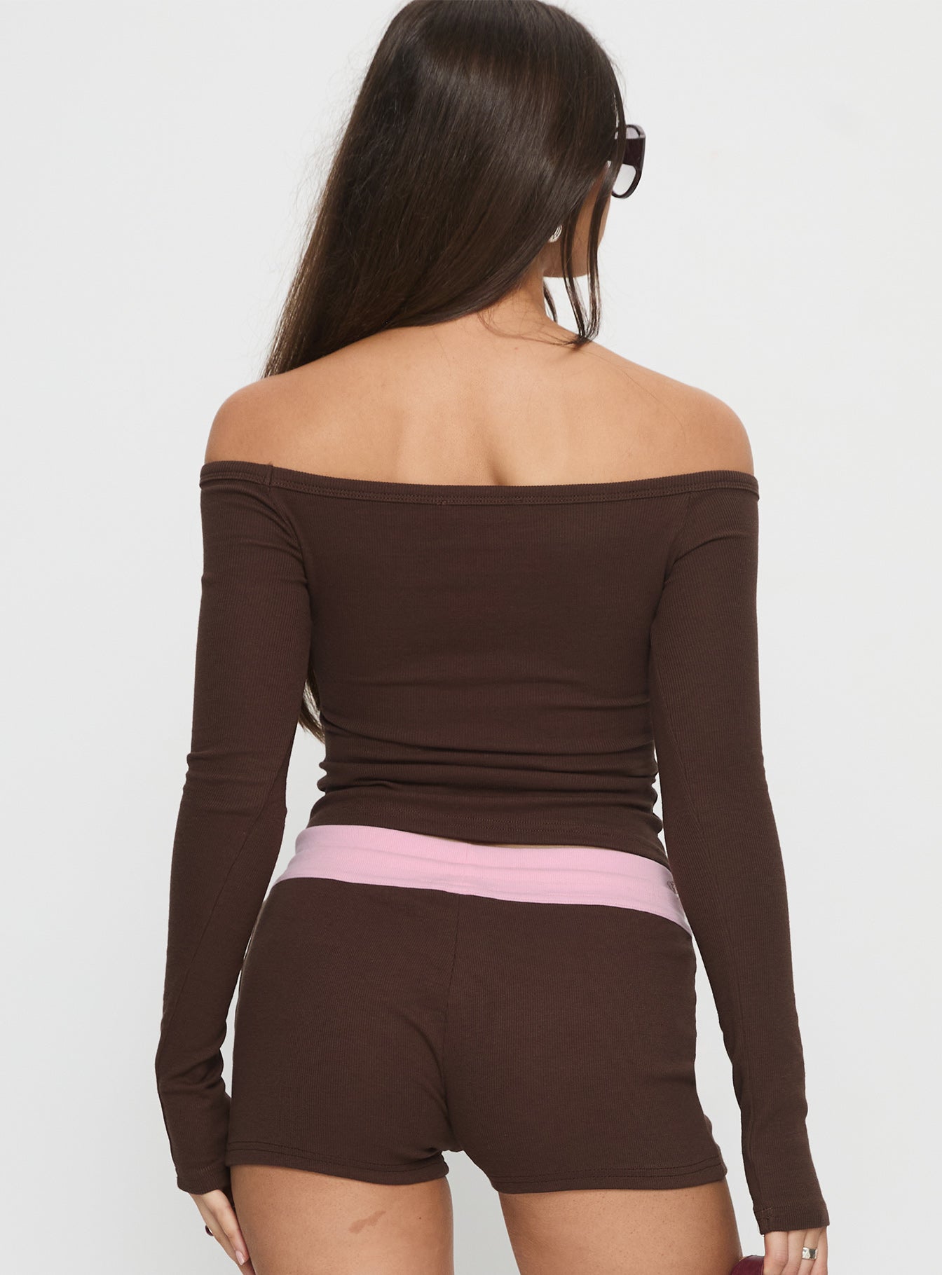 Baseline Off Shoulder Top Brown