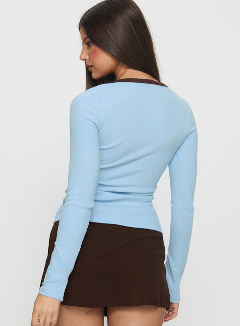 Baseline V Neck Long Sleeve Top Blue / Brown
