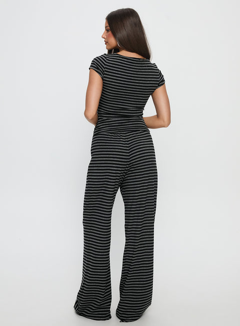 back view of model wearing Princess Polly Gavrielle Jersey Wide Leg Pants Stripe High Rise Pants 