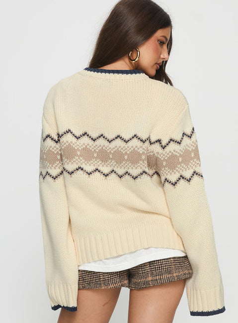 back view of model wearing Princess Polly Madalynn Knit Graphic Jumper Beige Long 
