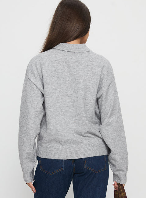 back view of model wearing Princess Polly Nadyna Collared Cardigan Grey Marle 