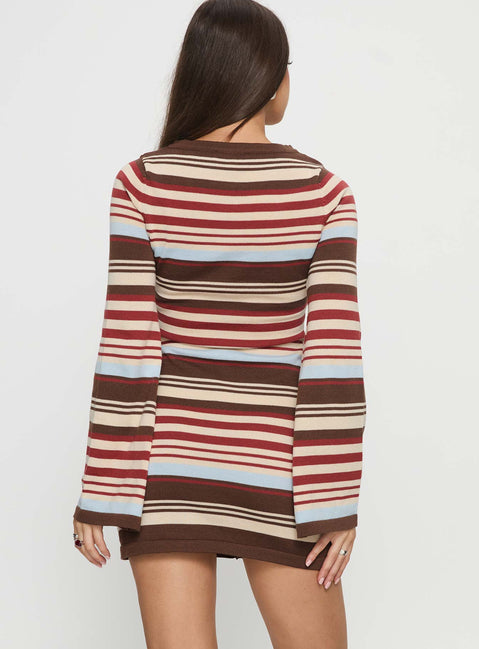 Norelai Long Sleeve Knit Mini Dress Multi Stripe