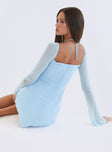 Princess Polly Square Neck  Dyer Sheer Sleeve Mini Dress Baby Blue