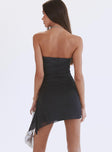 Black Strapless mini dress Mesh material inner silicone strip at bust adjustable ruching at side
