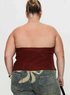 back view of model wearing Princess Polly Lucelia Strapless Top Brown Curve Sleeveless straight 