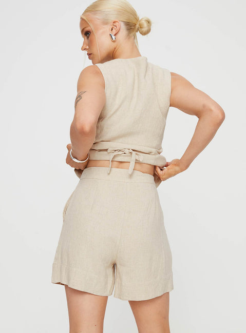 beige shorts for under dress Beige Faux Leather Belted Shorts - All Bottoms