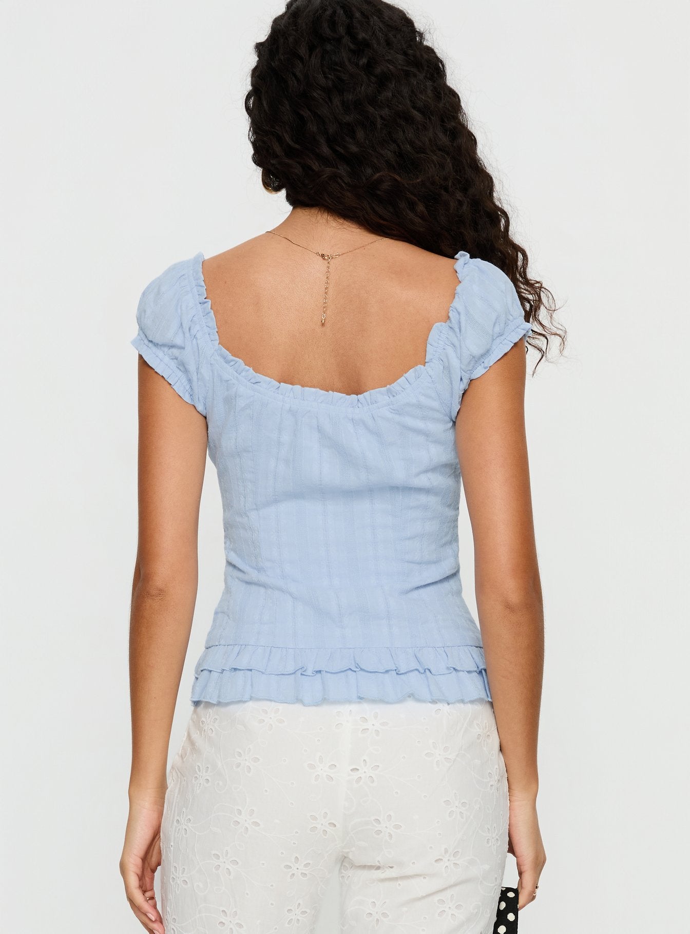 Suiter Frill Detail Top Soft Blue | Princess Polly