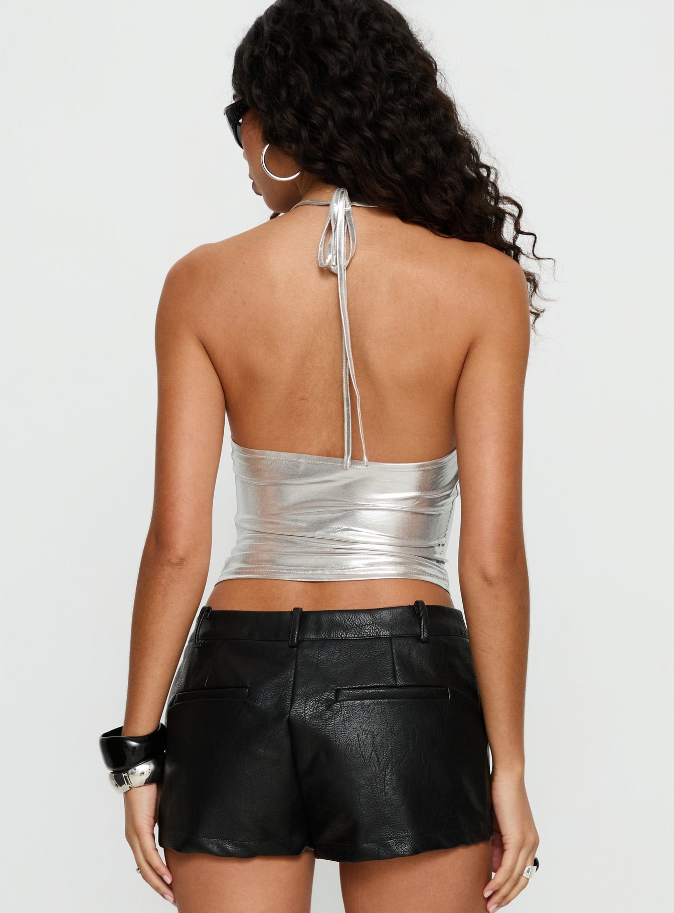Daniele Cowl Neck Halter Top Silver