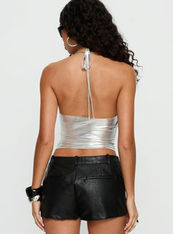 Daniele Cowl Neck Halter Top Silver