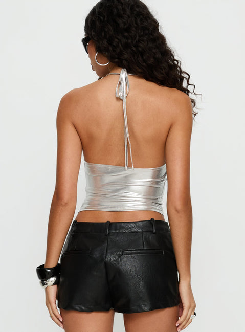 Daniele Cowl Neck Halter Top Silver