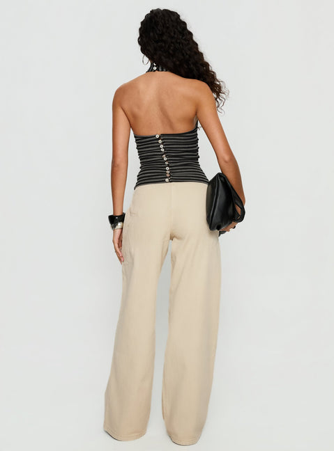 back view of model wearing Princess Polly Dolley Star Stitch Mid Rise Wide Leg Jean Ecru Mid Rise Jeans 