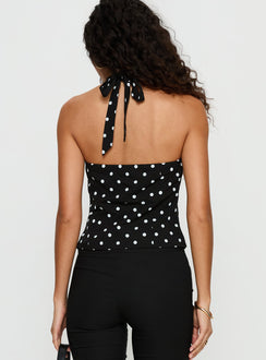 Alter Of Love Halter Top Black Polka