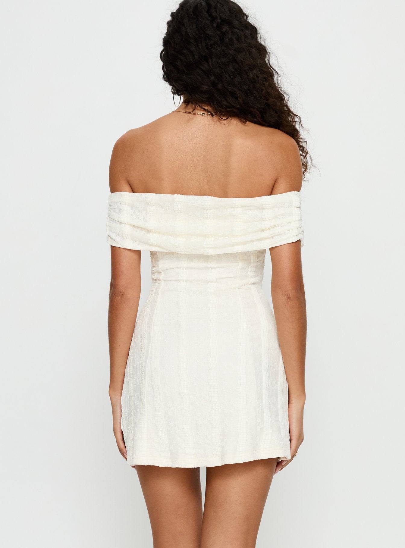 Colettie Off Shoulder Mini Dress Cream | Princess Polly Colettie Off Shoulder Mini Dress Cream | Princess Polly