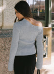 back view of model wearing Princess Polly Phillips Cold Shoulder Sweater Grey Cropped 