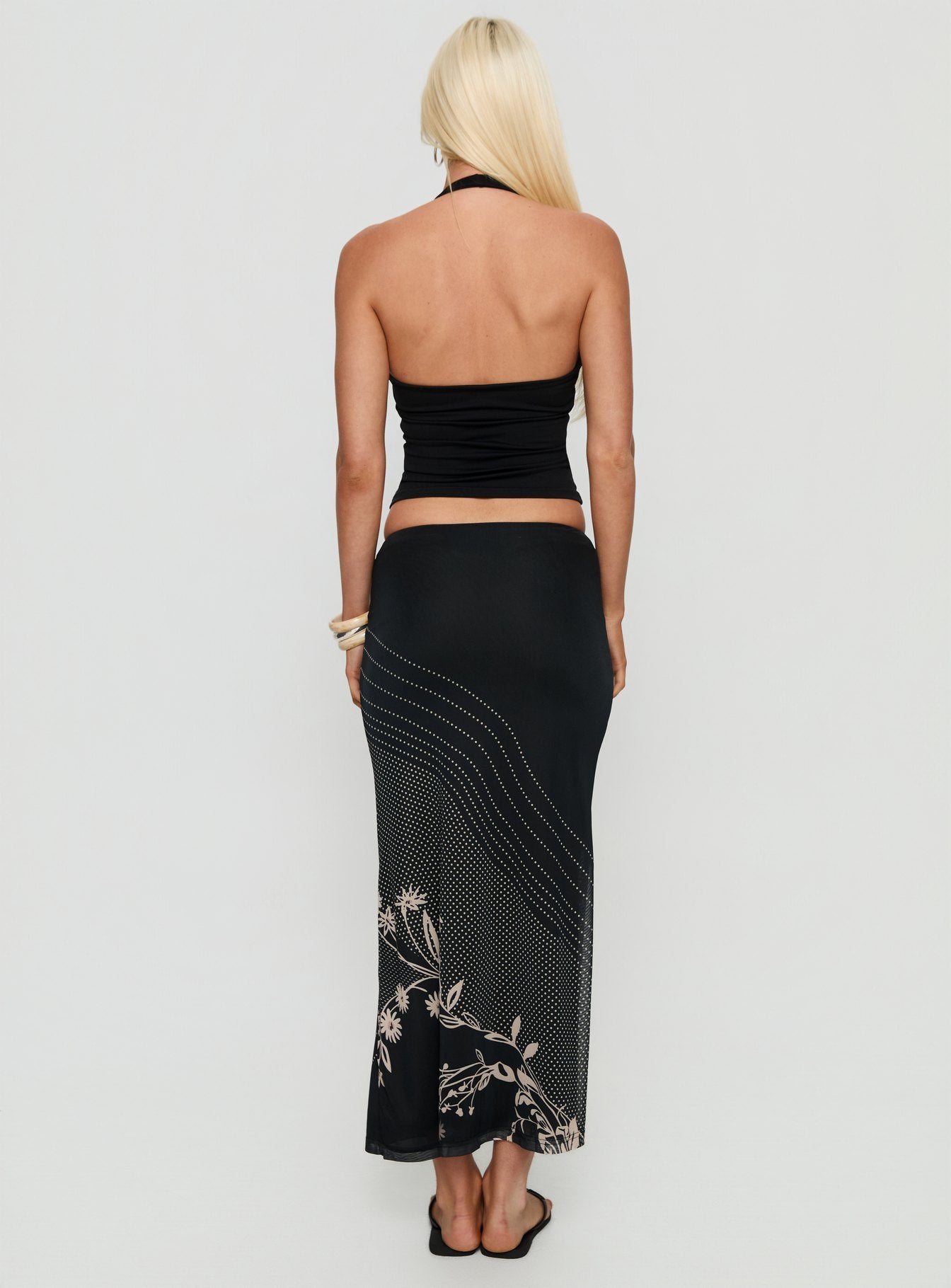 back view of model wearing Princess Polly Dreamers Midi Skirt Multi Floral Maxi Skirts 