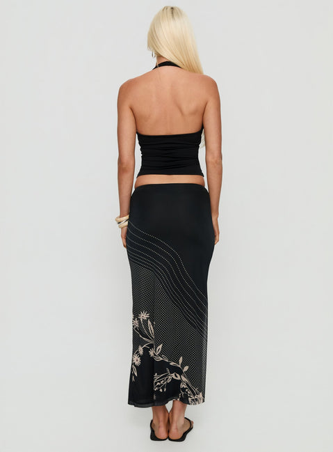 back view of model wearing Princess Polly Dreamers Midi Skirt Multi Floral Maxi Skirts 