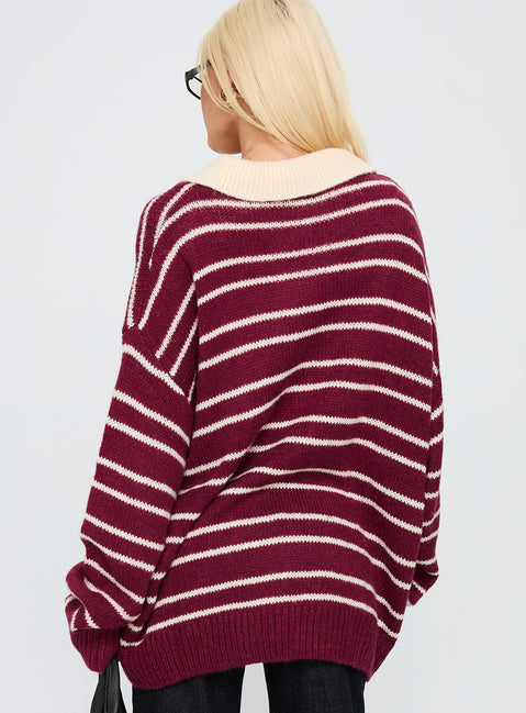 back view of model wearing Princess Polly Rising Sun Jersey Crimson Longline Jumpers 