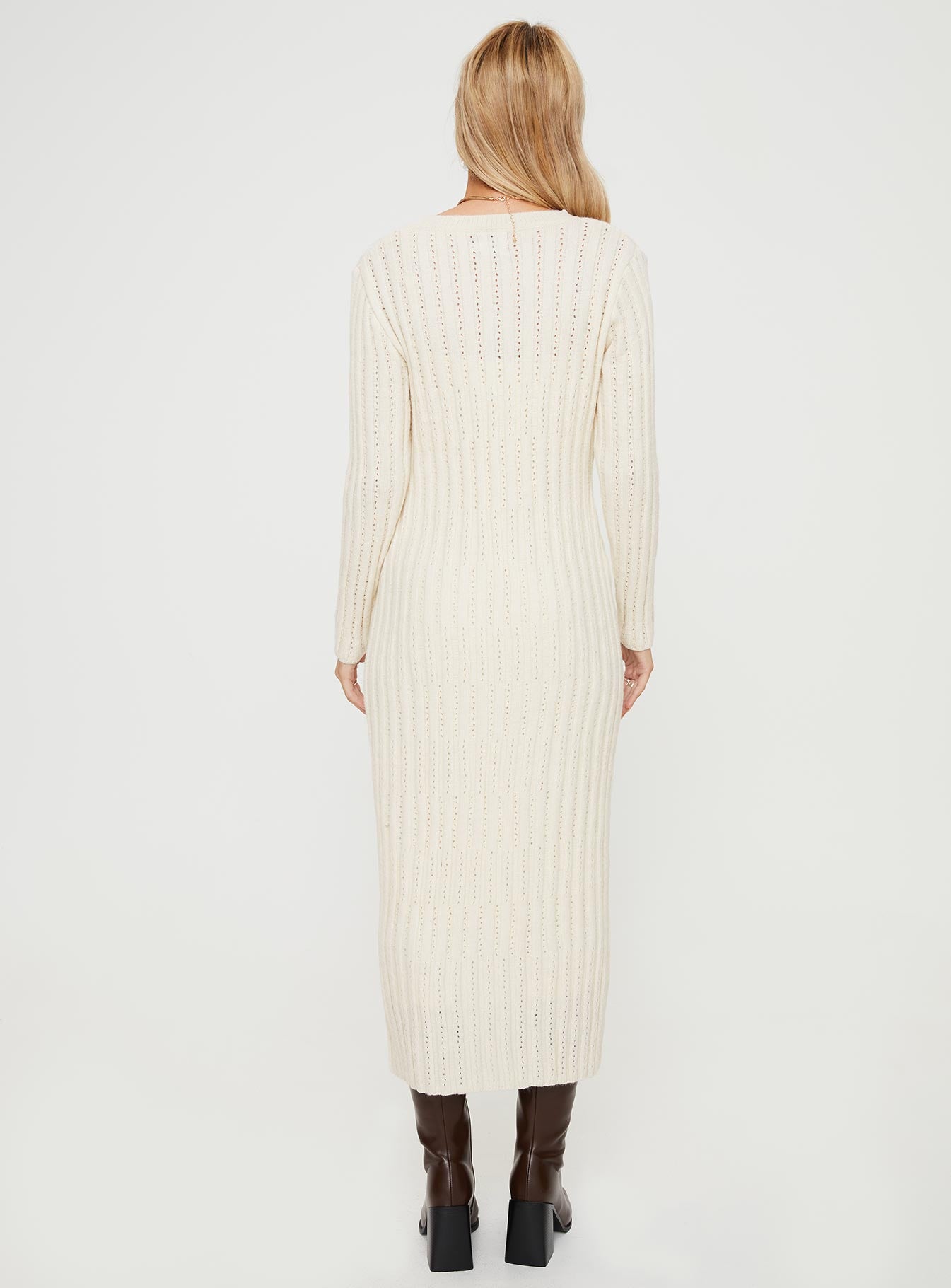 product Princess Polly Crew Neck  Rahne Long Sleeve Knit Maxi Dress Cream