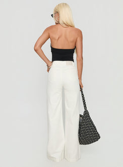 back view of model wearing Princess Polly Goldie High Rise Wide Leg Jeans White High Rise Jeans 