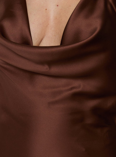 Yazmeina Halter Keyhole Maxi Dress Brown