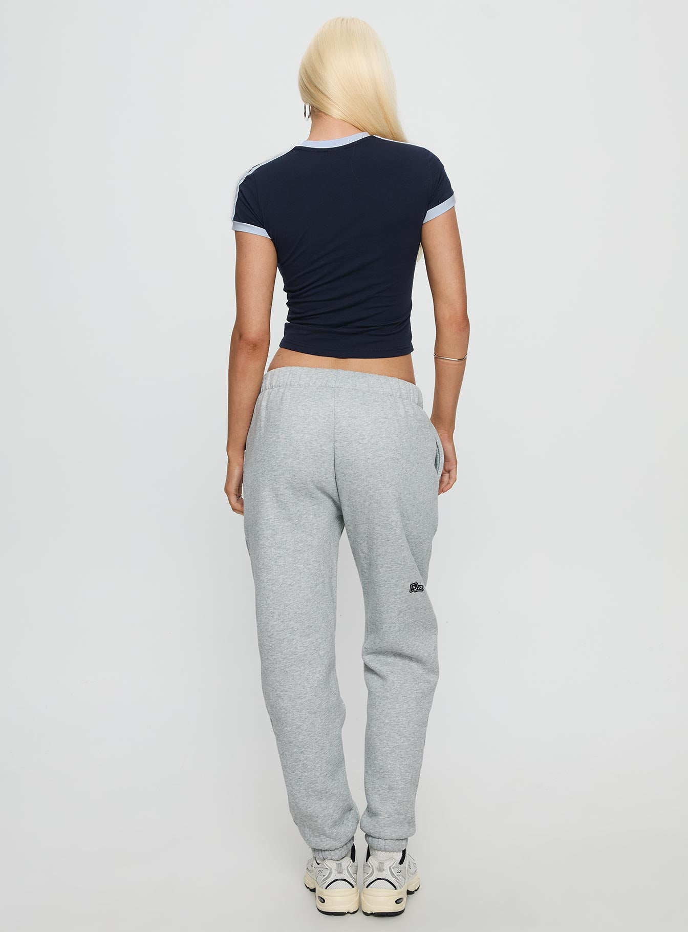 back view of model wearing Princess Polly Columbia Basic Sweatpants Grey Mid Rise Pants 