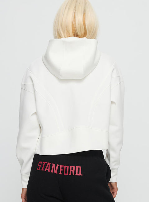 back view of model wearing Princess Polly Stanford Buttersport Half-zip Hoodie White cropped 