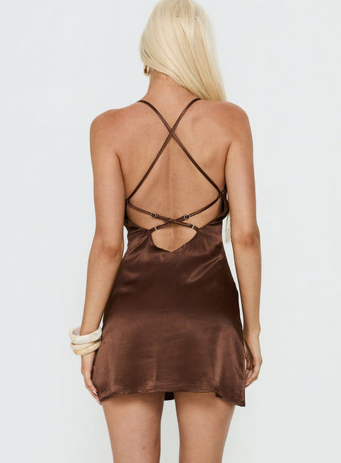 Catch You Up Beaded Mini Dress Brown Catch You Up Beaded Mini Dress Brown