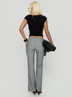 back view of model wearing Princess Polly Joanah Tie Waist Pant Grey Pinstripe Mid Rise Pants 