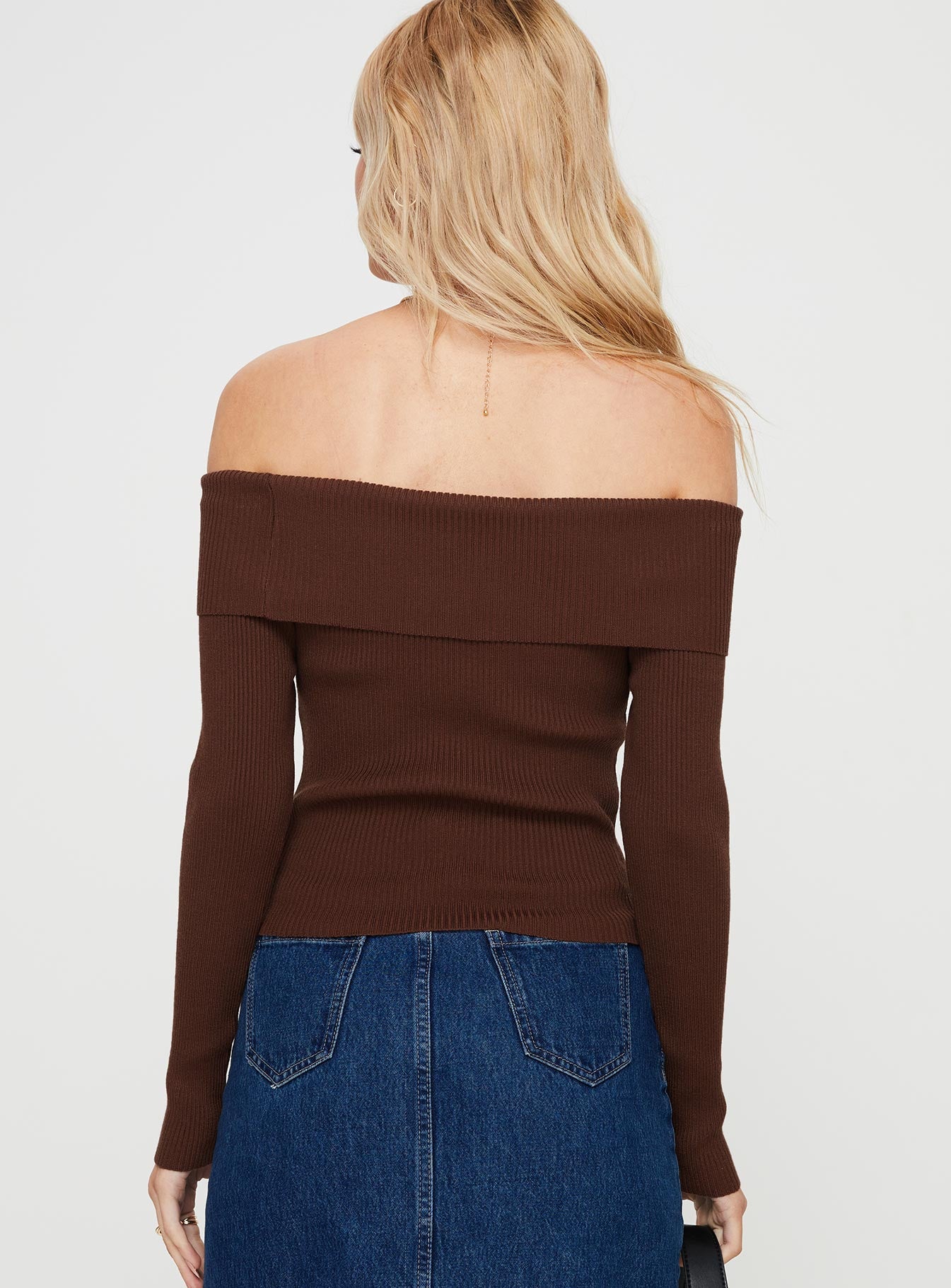 product Princess Polly Full Sleeves Square Neck  Infinity Off The Shoulder Top Brown