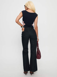 Slow Ride Mid Rise Bootleg Belted Jeans Dark Indigo Blue Mid Rise Jeans 