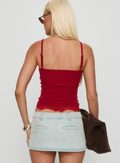 Falling Through Lace Detail Top Red