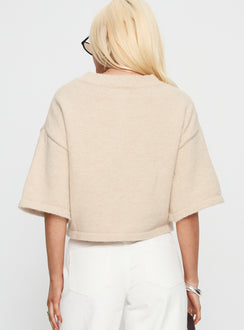 back view of model wearing Princess Polly Verina Short Sleeve Knit Cardigan Oat cropped 