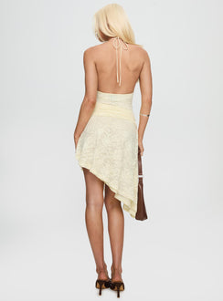 Emmalie Lace Asymmetrical Midi Dress Butter Yellow
