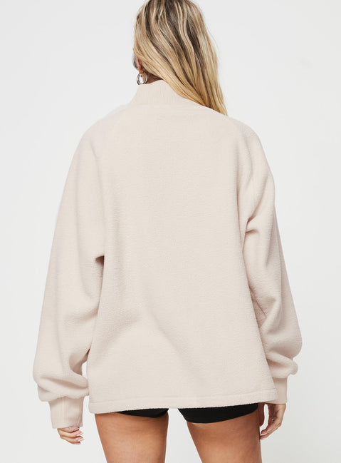 back view of model wearing Princess Polly Labelle Quarter Zip Sweater Cream Long 