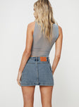 Denim mini skirt Light wash, zip and button fastening, twin side pockets Non-stretch, unlined