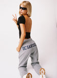 back view of model wearing Princess Polly UCSD Sweatpants Heather Grey High Waisted Pants 